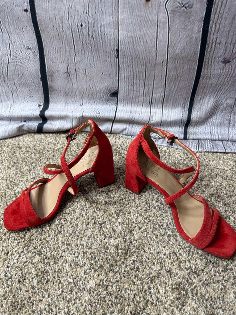 Naturalizer Red tiff Suede Strappy Heels with Ankle Buckle - Picture 3 of 10